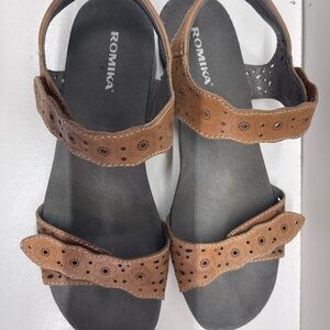 Romika Tan Perforated Leather Double-Strap Women's Sandals